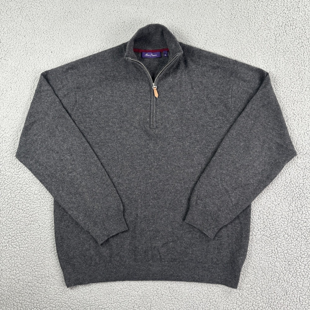 Alan Flusser 100% Pure Cashmere 1/4 Zip Sweater Men XL Grey Mock Neck Pullover
